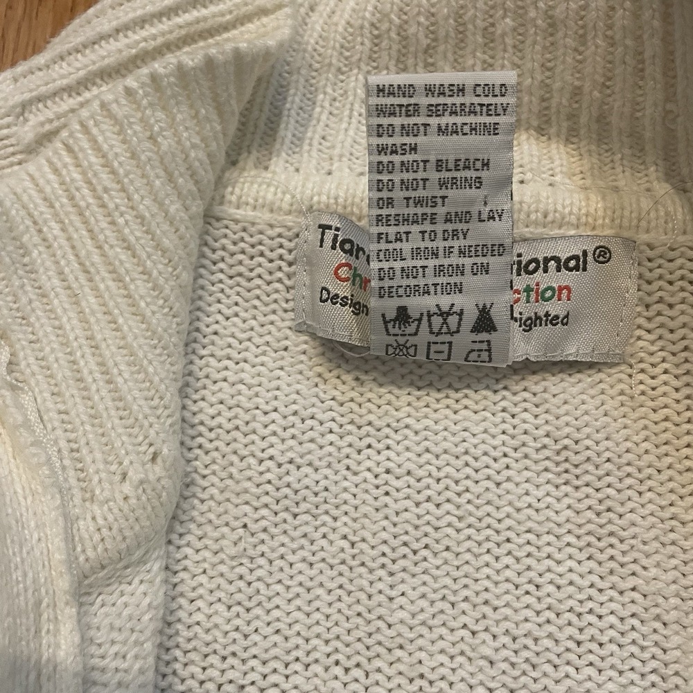 Tiara International Sweater Jacket Women M P  Ivory Cotton Knit‎ Sequin Full-Zip - Picture 11 of 11